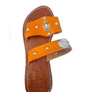 Brown Leather Sandals with Silver Accents